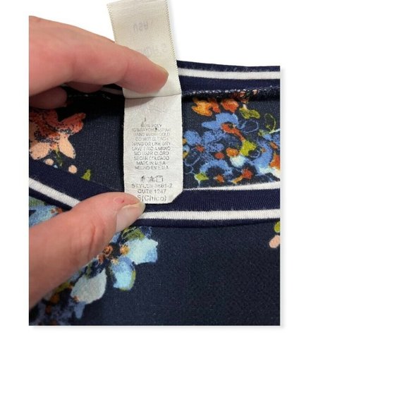 Brenda's USA Small Blue Floral Shirt with Floral 3/4 Sleeve Poly Rayon Coral - Picture 4 of 5